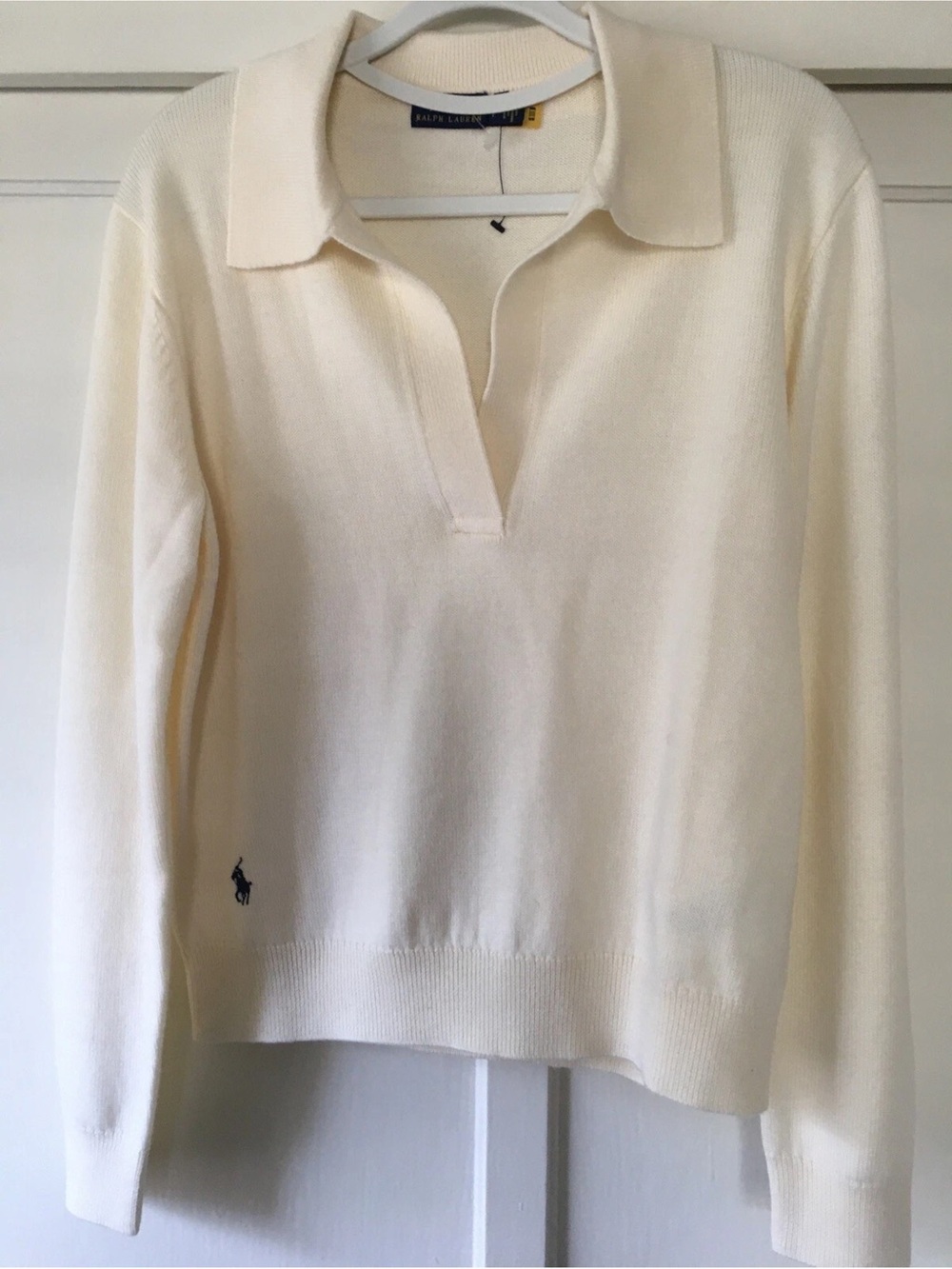 Polo by Ralph Lauren Cream Polo-Collar V-Neck Sweater 100% Merino Wool